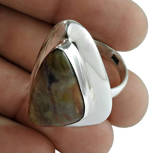 925 Silver Woman Gift Imperial Jasper Solitaire Bohemian Ring Size 7 E30