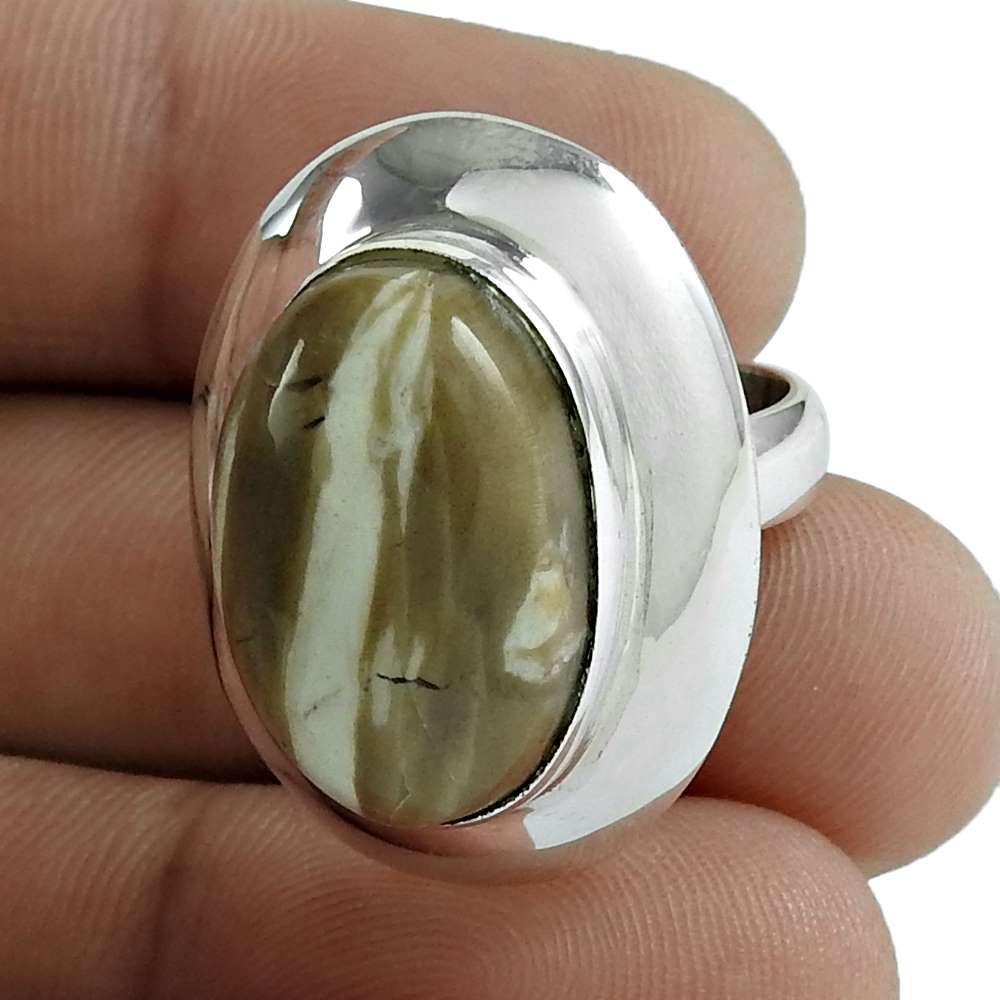 Woman Gift Brush Agate Gemstone Statement Tribal Ring Size 6 925 Silver F30