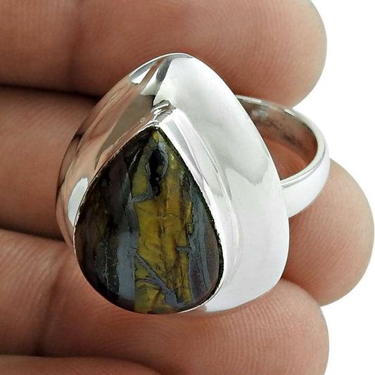 Natural Tiger'S Eye 925 Silver Solitaire Bohemian Ring Size 8 For Girls O22