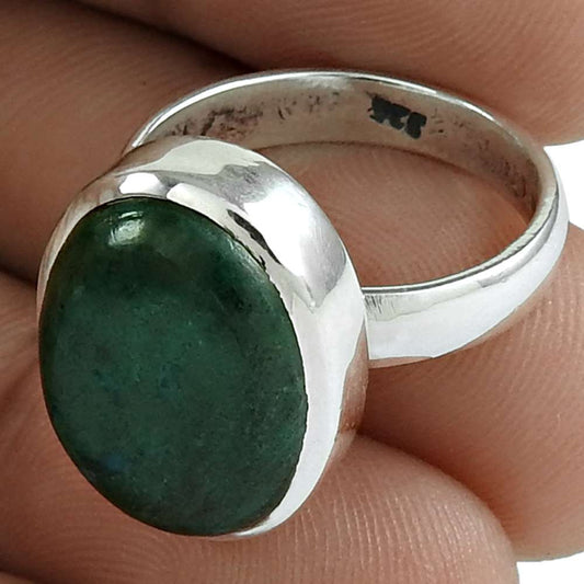 Gift For Her 925 Silver Natural Azurite Statement Ethnic Ring Size 7.5 S16