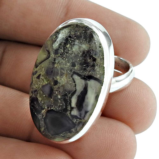 Woman Gift Natural Crinoid Fossil Cocktail Ethnic Ring Size 8 925 Silver E3
