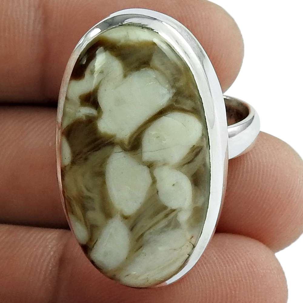 Natural Brush Agate Gemstone 925 Silver Cocktail Boho Ring Size 8 For Girls T7