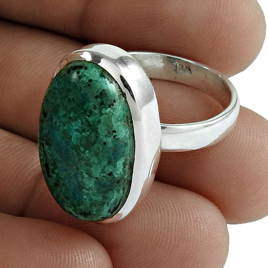 Natural Azurite Gemstone Solitaire Boho Ring Size 8 925 Sterling Silver V7