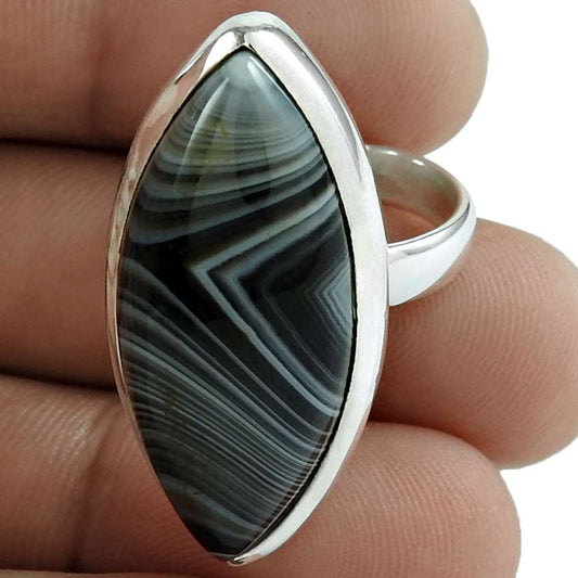 Natural Striped Onyx Gemstone 925 Silver Cocktail Ring Size 7 For Women X7