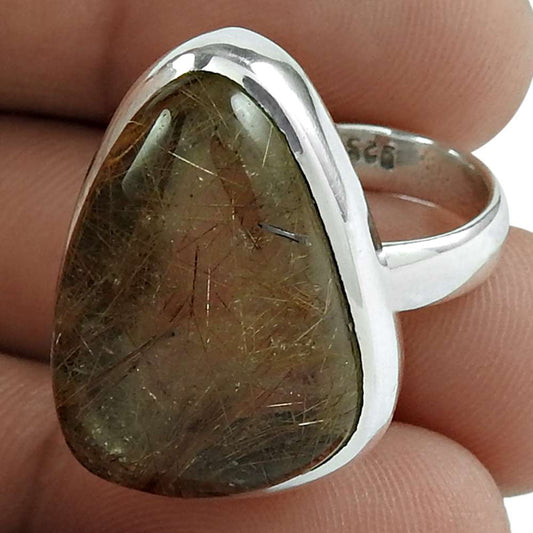 Natural Golden Rutile 925 Silver Statement Boho Ring Size 7 Woman Gift Z7
