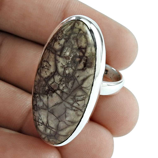 Natural Brush Agate Gemstone 925 Silver Statement Boho Ring Size 8 For Girls A8