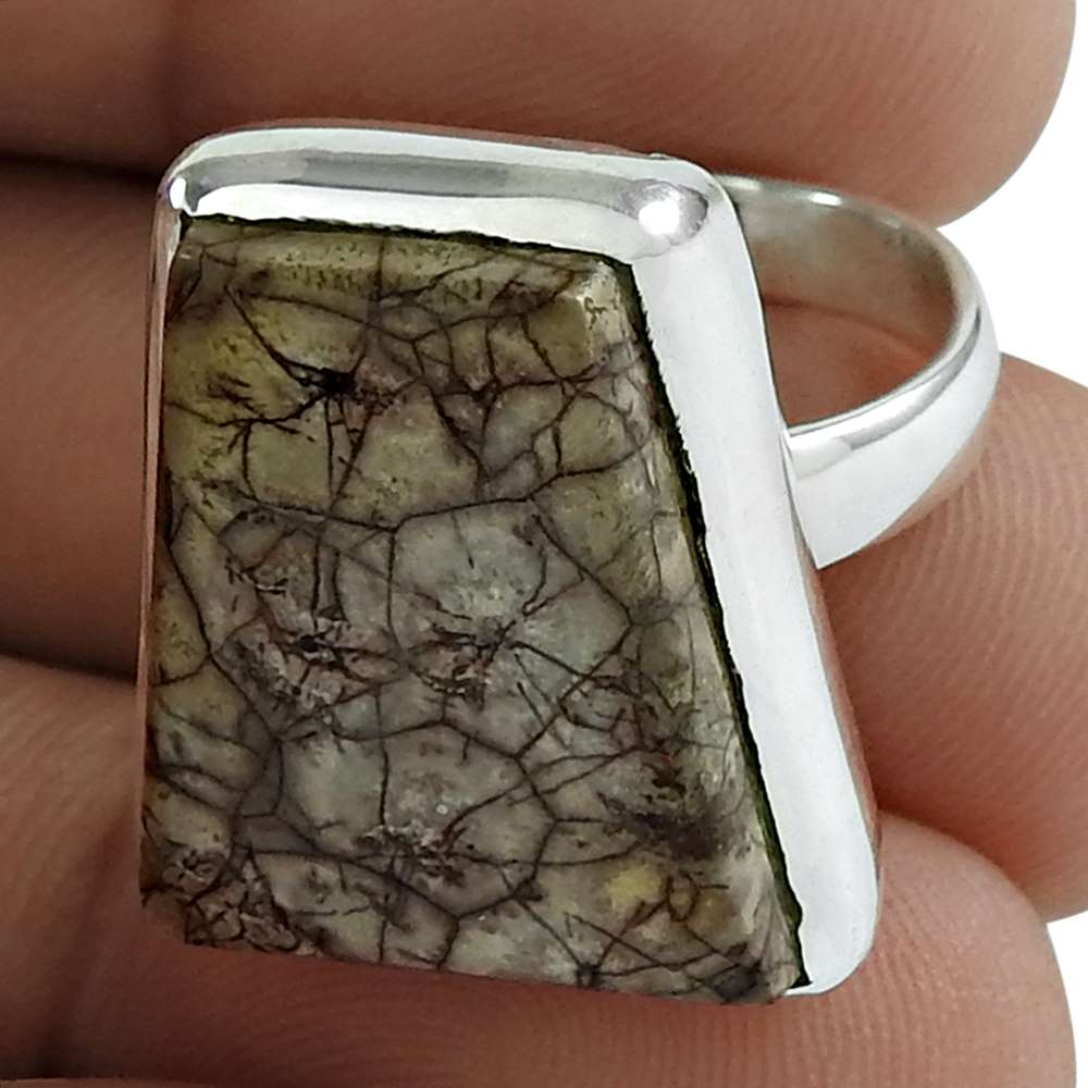 Woman Gift Jasper Gemstone Cocktail Ring Size 6 925 Sterling Silver X30
