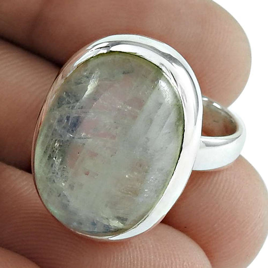 Natural Rainbow Moonstone Gemstone 925 Silver Solitaire Ring Size 6 For Women B8