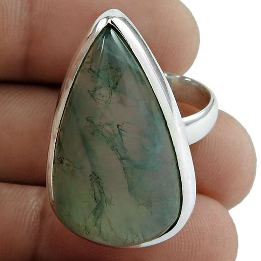 Woman Gift Statement Boho Ring Size 8 925 Silver Natural Agate Gemstone E8