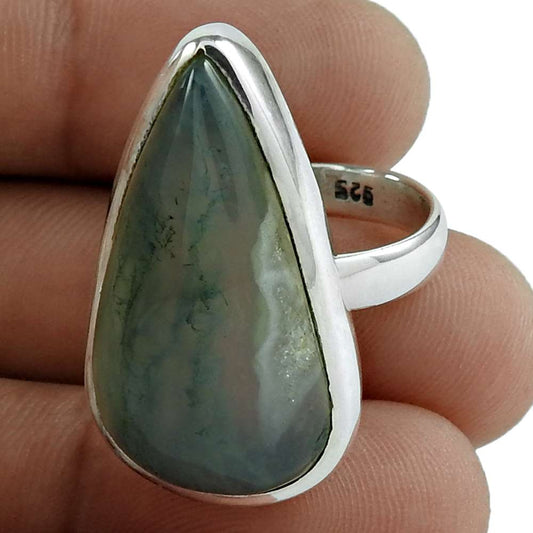 Natural Agate Gemstone Statement Boho Ring Size 7 925 Silver For Women F8
