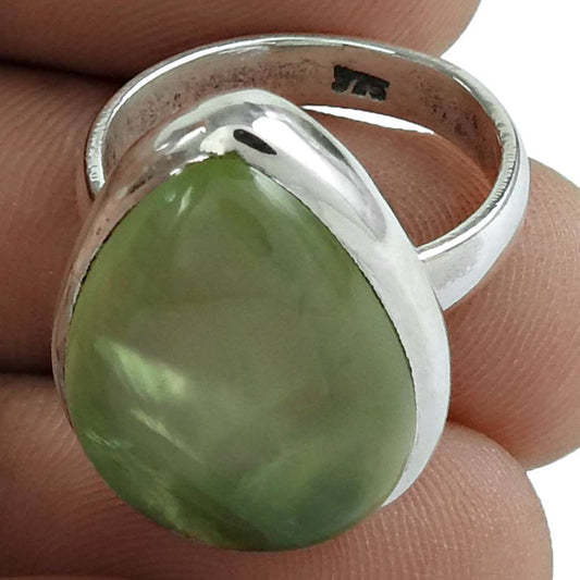 Natural Prehnite Gemstone Cocktail Vintage Ring Size 6.5 925 Sterling Silver Z24
