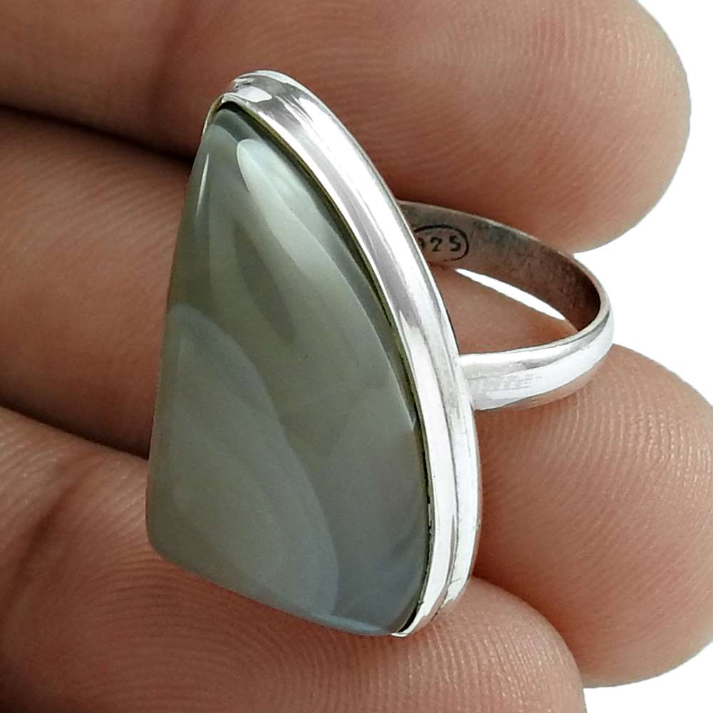 Natural Botswana Agate 925 Silver Solitaire Ethnic Ring Size 6 For Women C15