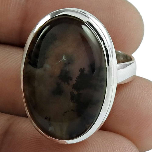 Natural Scenic Agate Solitaire Bohemian Ring Size 6.5 925 Silver A25