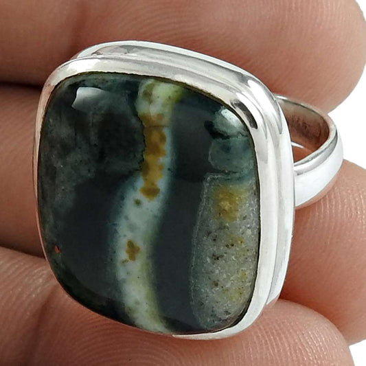 Natural Ocean Jasper Gemstone Cocktail Ethnic Ring Size 6 925 Silver B25