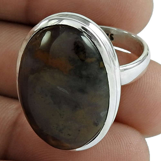 Woman Gift 925 Silver Natural Ocean Jasper Statement Vintage Ring Size 8 H31