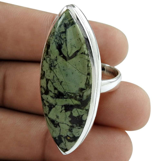 Woman Gift Natural Jasper Gemstone Cocktail Ring Size 6 925 Silver F13