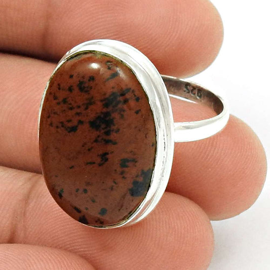 925 Silver Woman Gift Mahogany Obsidian Solitaire Ethnic Ring Size 9 M31
