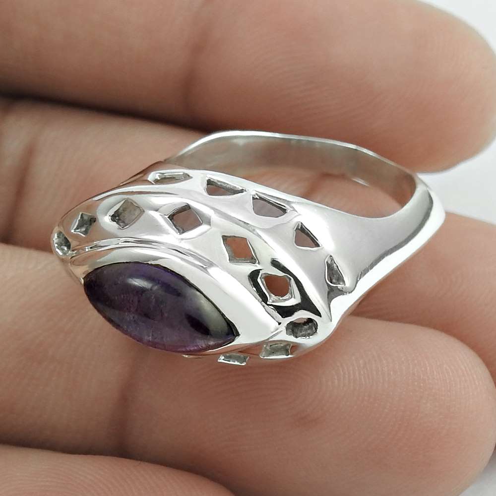 Christmas Gift Solitaire Ring Size 8 925 Silver Natural Amethyst Gemstone D8