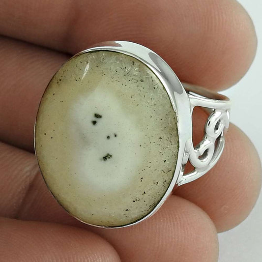Natural Moon Solar Fossil Statement Tribal Ring Size 8 925 Silver For Girls Z7