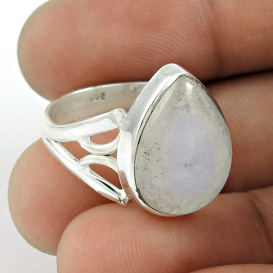 Natural Rainbow Moonstone 925 Silver Tribal Ring Size 7.5 For Women U22