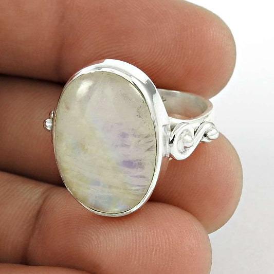Woman Gift 925 Silver Natural Moonstone Statement Ethnic Ring Size 7 B32