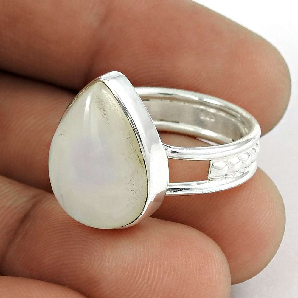 Natural Moonstone Gemstone 925 Silver Solitaire Boho Ring Size 7.5 For Women A26