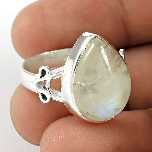 Gift For Her 925 Silver Natural Moonstone Cocktail Vintage Ring Size 7 Q2