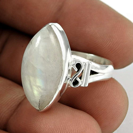 925 Silver Natural Rainbow Moonstone Solitaire Vintage Ring Size 7 X22
