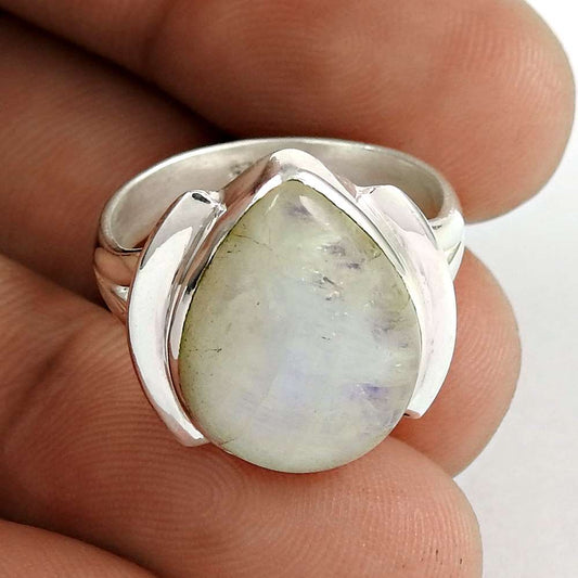 Gift For Her 925 Silver Natural Moonstone Gemstone Cocktail Boho Ring Size 7 Y22