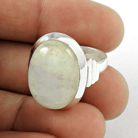 Natural Moonstone Gemstone 925 Silver Solitaire Boho Ring Size 7 For Girls T8