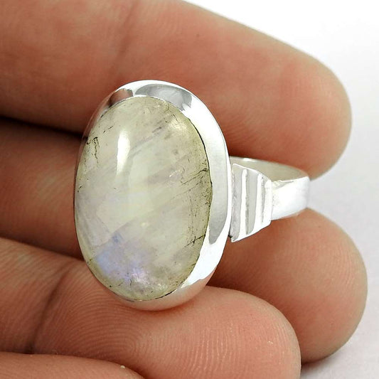 Woman Gift Natural Moonstone Solitaire Bohemian Ring Size 7 925 Silver F32