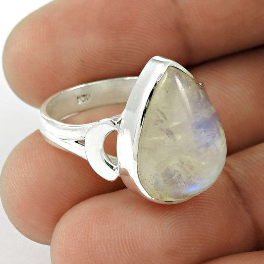 Natural Moonstone Gemstone 925 Silver Solitaire Ethnic Ring Size 7 For Women A23