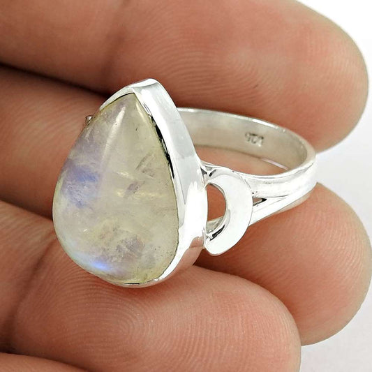 Natural Moonstone Gemstone Cocktail Tribal Ring Size 8 925 Silver For Women R18