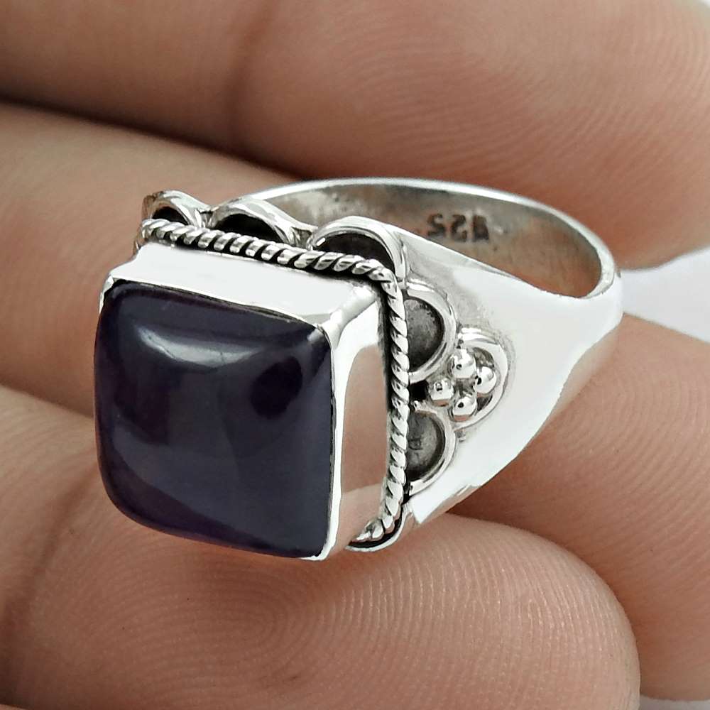 Gift For Her Natural Amethyst Solitaire Tribal Ring Size 8 925 Silver F10