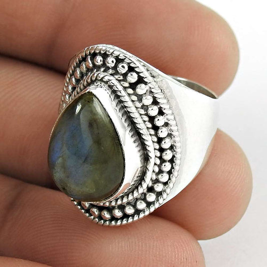 Woman Gift Labradorite Gemstone Cocktail Ring Size 7 925 Sterling Silver I32
