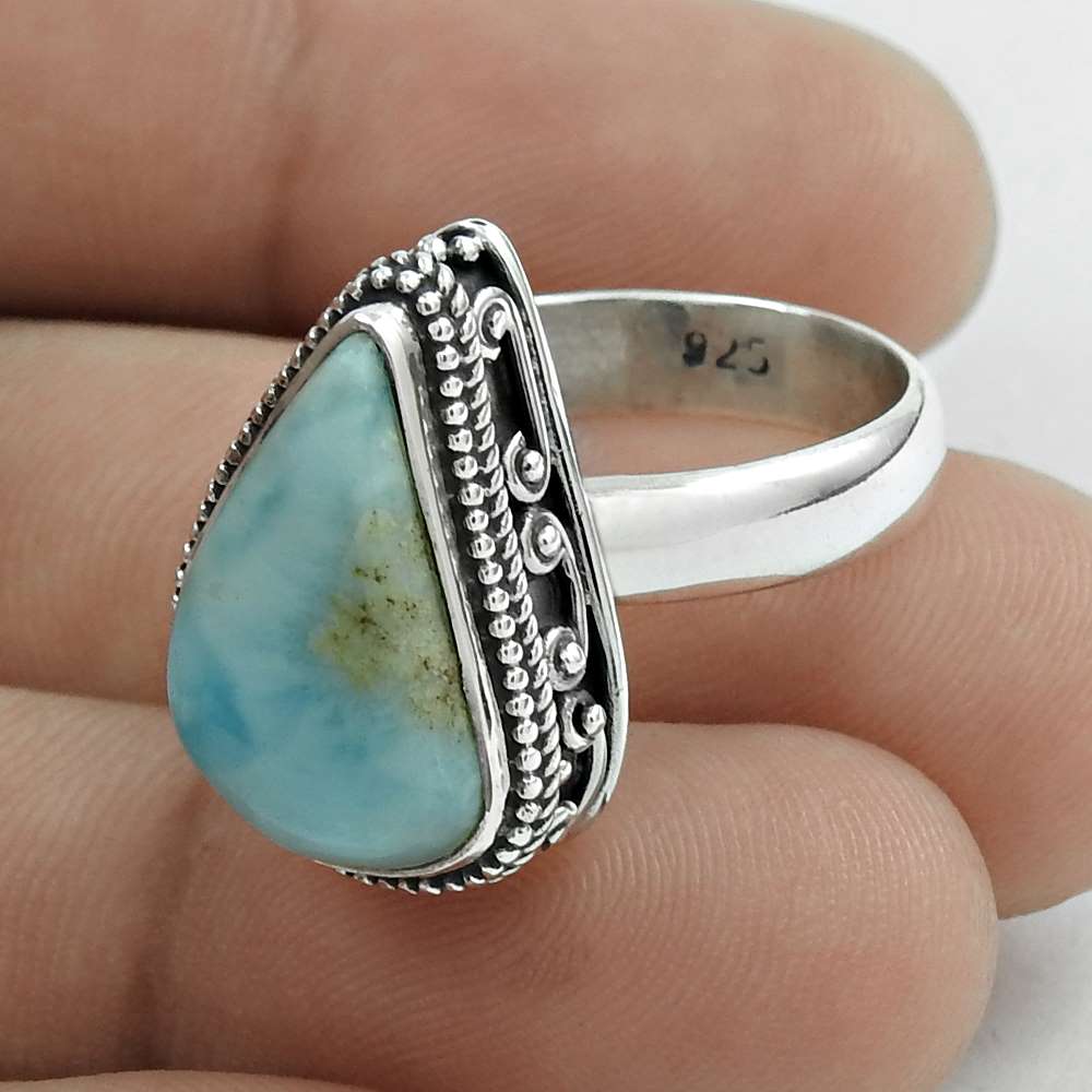 Christmas Gift Natural Larimar Cocktail Ring Size 7 925 Sterling Silver H16