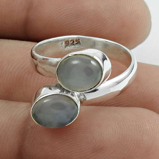 Natural Chalcedony 925 Silver Cocktail Bohemian Ring Size 7 For Girls W4