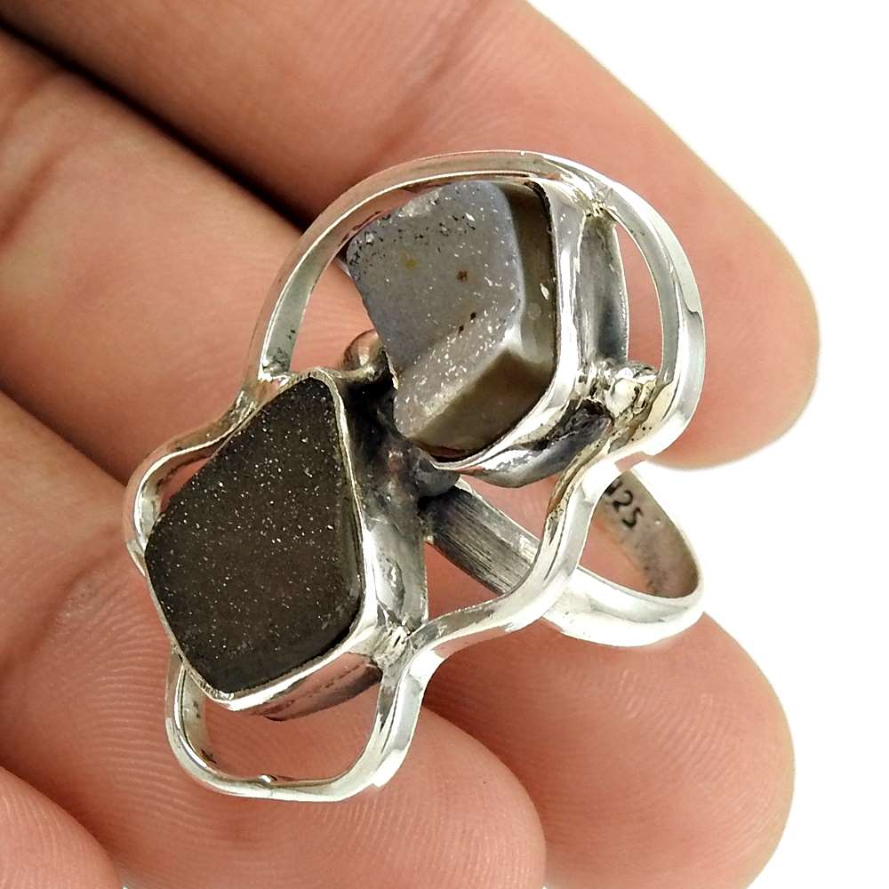 Birthday Gift For Her Natural Druzy Statement Boho Ring Size 8 925 Silver D4