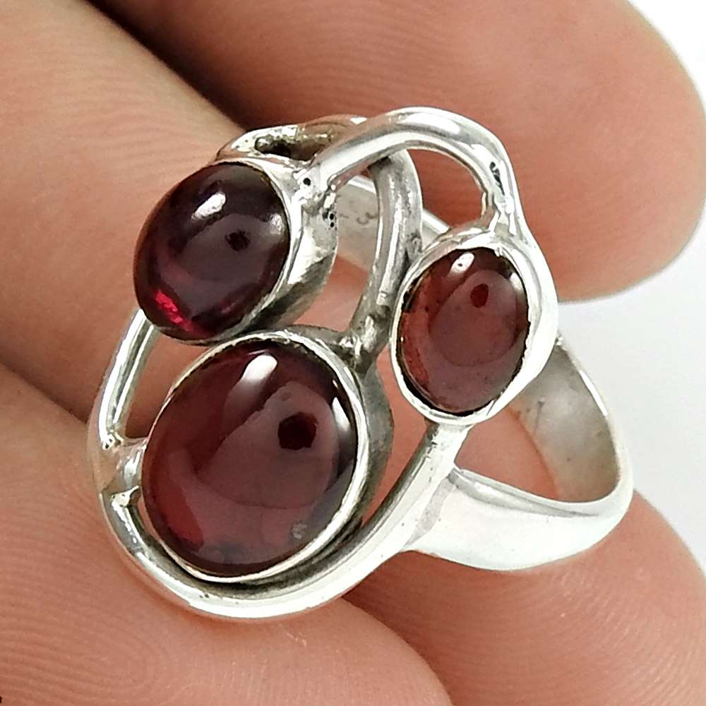 Natural Garnet Gemstone Cocktail Bohemian Red Ring Size 7 925 Sterling Silver F4