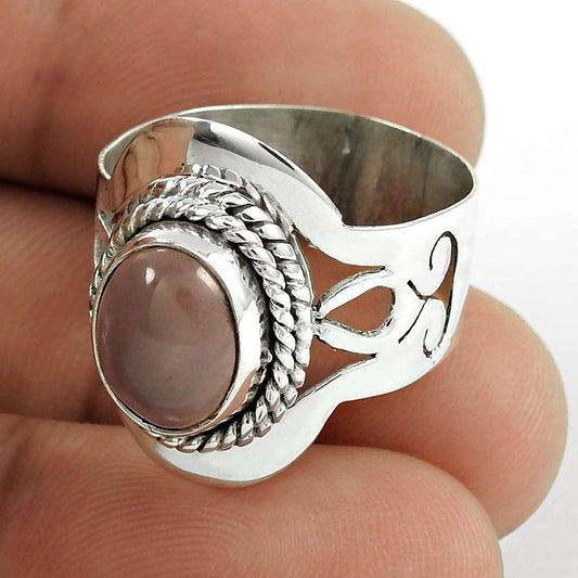 Gift For Her 925 Silver Natural Rose Quartz Cocktail Bohemian Ring Size 8 Q2