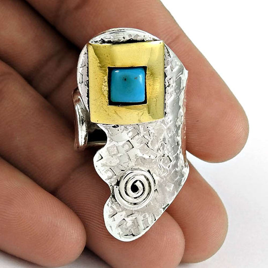 Woman Gift 925 Silver Natural Turquoise Gemstone Statement Ring Size 6 B14