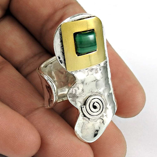 Woman Gift 925 Sterling Silver Natural Malachite Cocktail Ring Size 6 C14