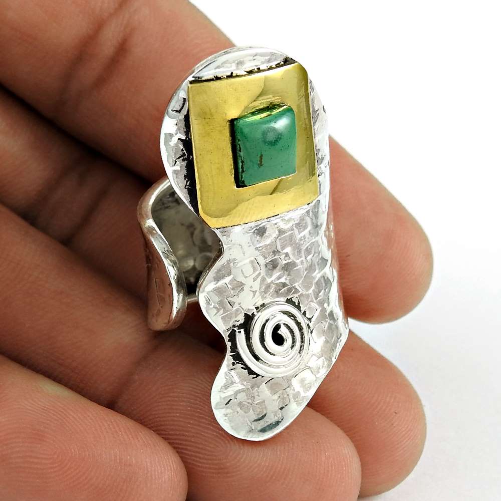 Woman Gift Cocktail Ring Size 6 925 Silver Natural Malachite Gemstone D14