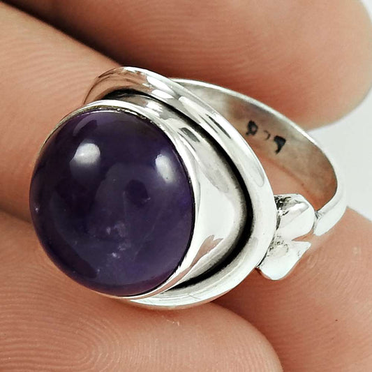 Christmas Gift 925 Sterling Silver Natural Amethyst Solitaire Ring Size 6 K3