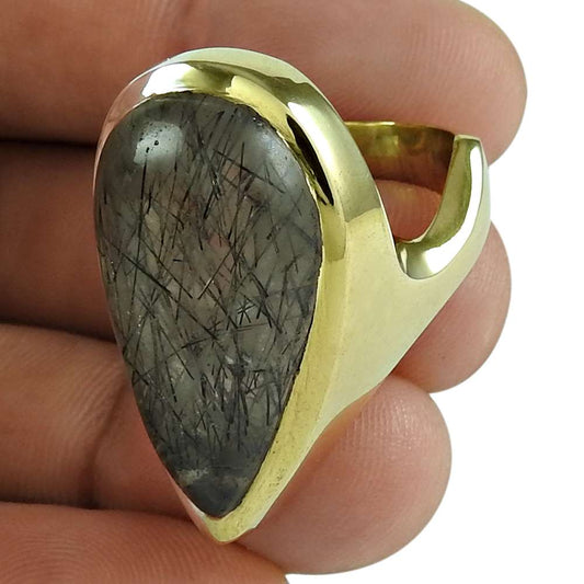 Woman Gift 925 Sterling Silver Natural Rutile Solitaire Ring Size 7.5 I14