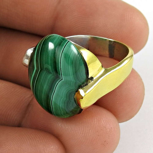 Natural Malachite Gemstone Solitaire Ring Size 6.5 925 Sterling Silver Y8