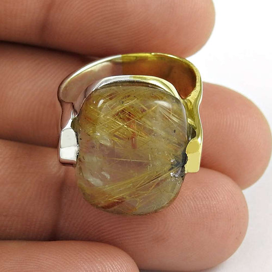 Natural Rutilated Quartz Solitaire Boho Ring Size 6 925 Silver Woman Gift Z8