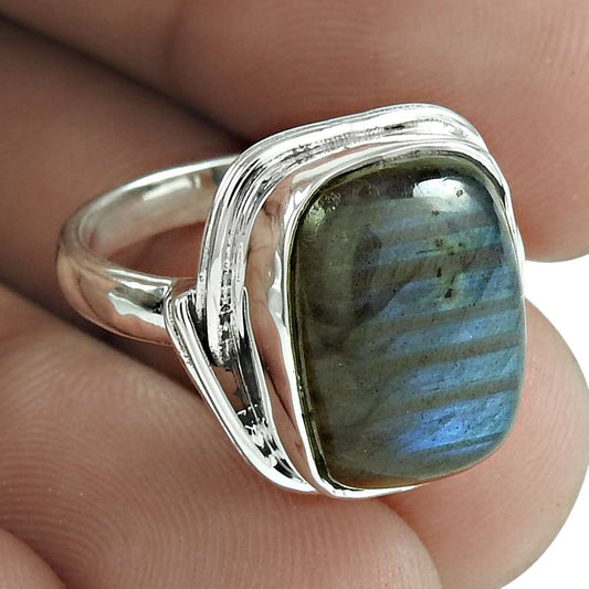 Labradorite Gemstone Ring 925 Sterling Silver Stylish Jewelry CB82