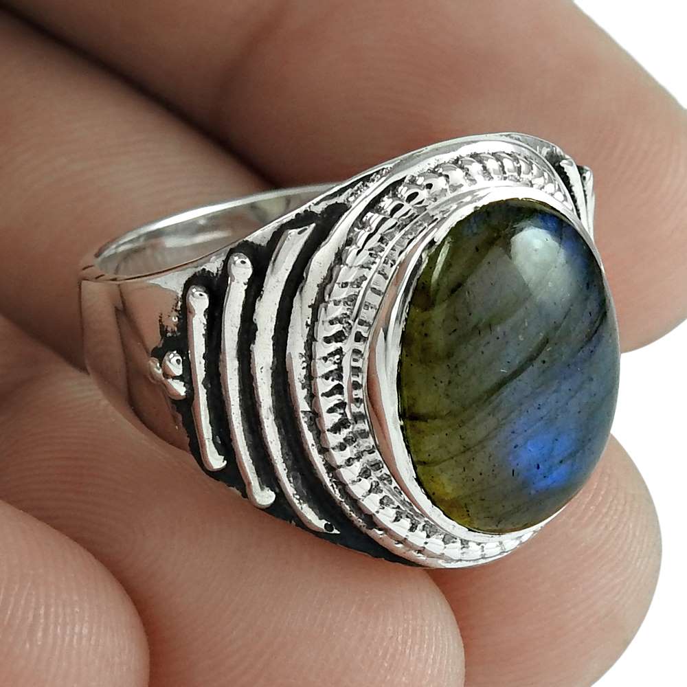 Labradorite Gemstone Ring 925 Sterling Silver Women Fashion Jewelry Fabricante