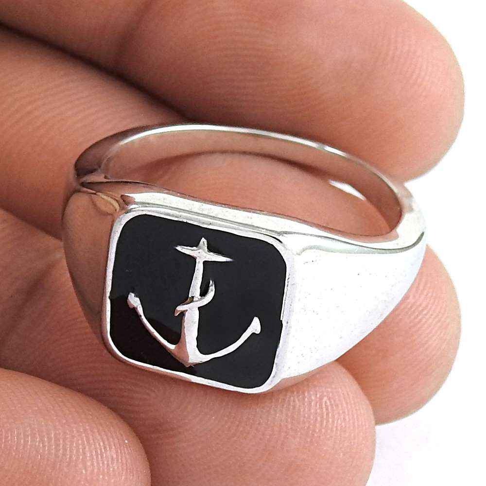 Seemly 925 Sterling Silver Black Inlay Thor Hammer Ring Jewelry